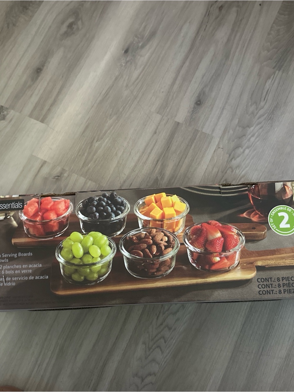 Home Essentials Glass Snack Bowls with Acacia Serving Board - Clear and Brown